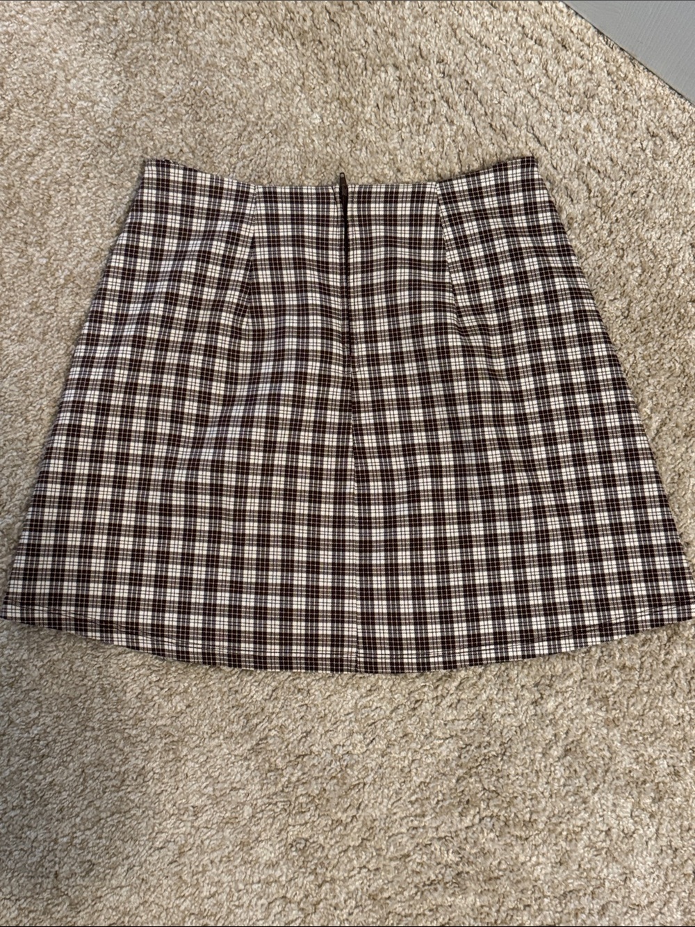 Checked A-Line Mini Skirt - Brown & Cream - Picture 3 of 3